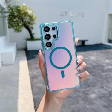 Imagem de MVVKKY Capa com cordão magnético gradiente fashion para Samsung S23Ultra, pulseira e capa à prova de choque (para Samsung S23Ultra/verde)