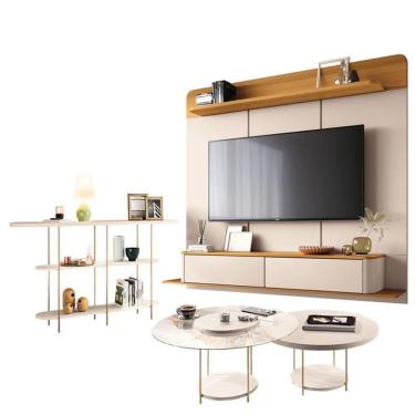 Imagem de Home Suspenso Galax Cinamomo Off White E Aparador Infinity E Kit Mesa De Centro Sky Off White- Hb Móveis