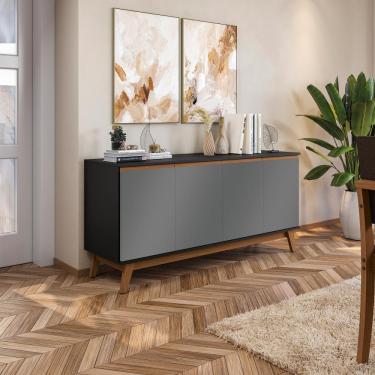 Imagem de Aparador Kappesberg 4 Portas Preto Fosco/chumbo 156cm