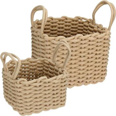 Imagem de Jogo 2 Peças Cesta Decorativa Organizadora Home&co Tecido Bege