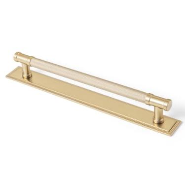 Imagem de Goo-Ki Puxadores de gaveta de armário com placa traseira/base 7,56" (192 mm) c-c ferragens de cozinha de liga de zinco - pacote com 2 alças de barra de bronze champanhe com espaçador