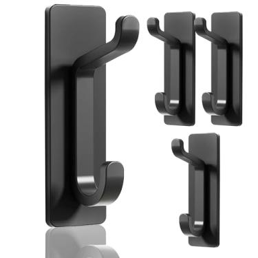 Imagem de Ganchos de parede para casaco e toalha, gancho de porta adesivo de 5,8 kg, adesivo preto, pacote com 4, sem necessidade de perfuração, fixação forte para pendurar casacos, toalhas, chaves, bolsas