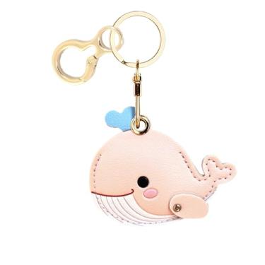 Imagem de Capa de couro compatível com AirTag, linda capa protetora com chaveiro, rastreador GPS antiarranhões para chaves, bolsa, animais de estimação (rosa baleia)