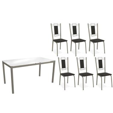 Imagem de Conjunto: Mesa Sala Jantar Reno C- Tampo De Vidro 150cm E 4 Cadeiras Florença Niquel - Courano Preto - Kappesberg