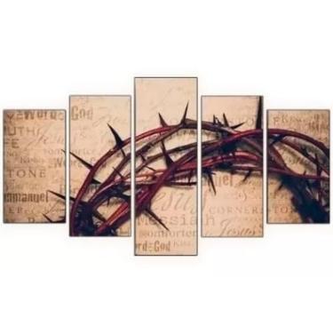 Imagem de Kit quadro decorativo 5 peças 95x60cm Coroa De Espinhos Jesus Cristo