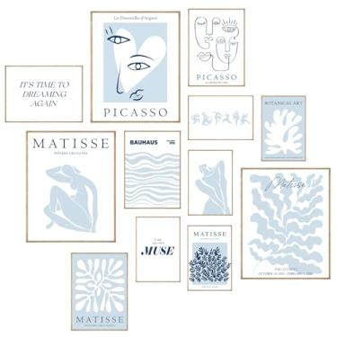 Imagem de KINYEYE Pôsteres de parede minimalistas azuis para decoração de quarto feminino, pôsteres de artistas estéticos azuis impressões de arte de parede para quarto, sala de estar | Sem moldura, vários