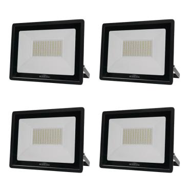 Imagem de Kit 4 Refletor Led Slim 100W Prova Dágua Preto Bivolt 3000K