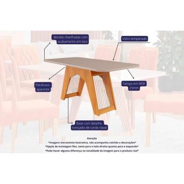 Imagem de Conjunto Mesa Sala Jantar Carol Tampo Madeirado Com Vidro 180x90cm E 6 Cadeiras Clarice Madeirado Linho Bege Cimol