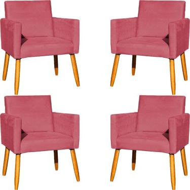 Imagem de Kit 4 Poltronas Para Recepção Nina Suede Cores Pé Palito 30cm Castanho - Suede