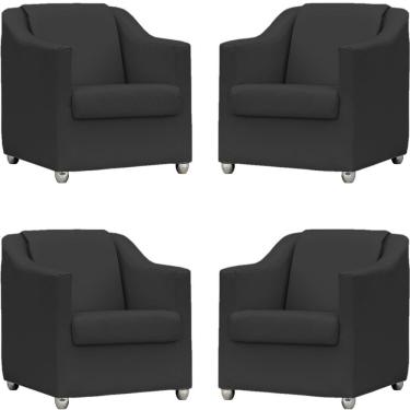 Imagem de Kit 4 Poltronas Mila Corino Cores Pé De Plástico Cromado - Preto Corino