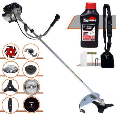 Imagem de Podador de Grama Toyama TBC43H 43cc + Facas 2 Pontas, 3 Pontas, 6 Pontas, 40 Dentes Vídea, 80 Dentes, Trimmer, Carretel, Escova de Aço + ÓLEO TOYAMA