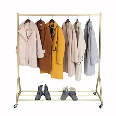 Imagem de Cabide moderno de metal com rodas, prateleira de armazenamento de sapatos, cabides de chão para casa ou varejo/dourado