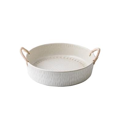 Imagem de Pratos de jantar empilháveis prato de servir prato de café da manhã corda de cânhamo feito à mão prato grande fundo casa retro cerâmica talheres pizza prato de macarrão prato de sobremesa (cor: latão