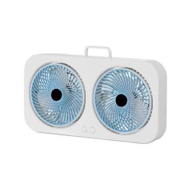 Imagem de Ventilador de mesa | Cooler pessoal pequeno de duas cabeças | Potente ventilador recarregável por USB para ambientes internos e externos, quarto, berçário, acampamento, viagem, tenda