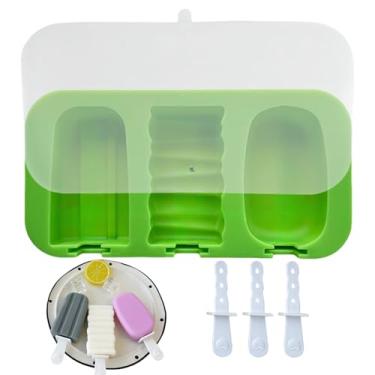 Imagem de Molde de sorvete – Máquina de picolé reutilizável de fácil liberação | Moldes para congelador de 3 cavidades para cozinha doméstica, bolo de bebê, crianças, frutas, iogurte, lanchonete