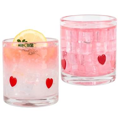 Imagem de AimFun 2 peças de copos de suco de ícone de corações vermelhos para dia dos namorados, copo de coquetel soprado à mão, 400 ml, vinho, café, copos para presentes, decoração de artigos de festa de fim
