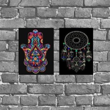 Imagem de Kit 2 Placas Hamsa E Filtro Dos Sonhos 18X27Cm - Quadros On-Line