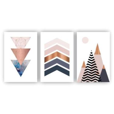 Imagem de Kit 3 Placas Decorativos 20X30 Abstrato Triangulos Marrom E Azul - X4a