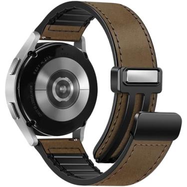 Imagem de WestEagle Pulseira de couro magnética compatível com Samsung Galaxy Watch 7/6/5/4/Active 2 de 40 mm e 44 mm/Watch 6 Classic de 43 mm e 47 mm/Watch 5 Pro de 45 mm/Watch 4 Classic de 42 mm e 46 mm,