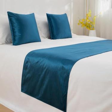 Imagem de Cachecol para cama de hotel, moderno, luxuoso, veludo, colcha, macio, cor sólida, protetor de cama elegante, toalha de cama para cama de solteiro, queen size, azul, 50 x 260 cm para cama de 2 m