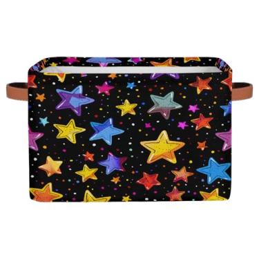 Imagem de Cestas de armazenamento pequenas estrelas coloridas fofas com alças caixas de armazenamento de brinquedos de tecido dobrável organizador de armazenamento cesto para berçário, sala de estar, quarto