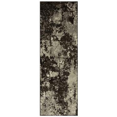 Imagem de Maples Rugs Tapete de corredor abstrato moderno Horizon – Feito nos EUA – lavável, tapete antiderrapante para corredor, cozinha e lavanderia, 6 x 15 cm, preto meia-noite