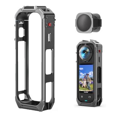 Imagem de Gaiola de câmera para Insta360 X5, capa protetora de liga de alumínio de liberação rápida atualizada, moldura utilitária para Insta 360 X5 com capa de lente de silicone, suporte embutido para sapata