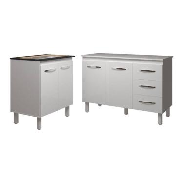 Imagem de Balcão Para Cooktop 5 Bocas Fran Branco E Armário Bruna 118 Cm Cozinha Gabinete Branco Com Tampo Tampão Branco