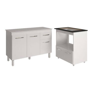 Imagem de Balcão Armário Gabinete Aline 118 Cm Com Tampo Tampão E Balcão Evelyn Para Cooktop 5 Bo...