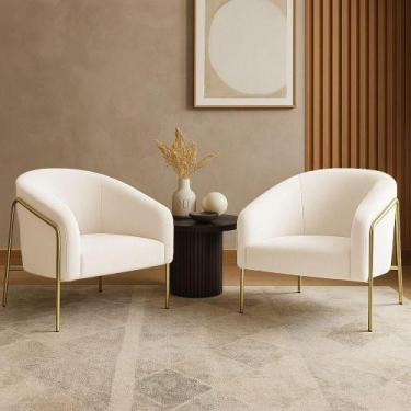 Imagem de Poltrona Sala Industrial Alta Dourado Kit 2 Stella Bouclê Off White D0