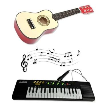 Imagem de Kit Violão E Piano Infantil Crianças Aprendizado Brinquedo presente de