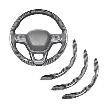 Imagem de Sandfren Capa de volante de carro, 3 peças, design de borboleta segmentada, protetor de volante de veículo de fibra de carbono, acessórios de proteção interior automotiva, ajuste universal (fibra de