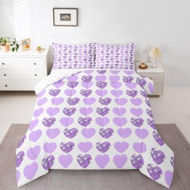 Imagem de Erosebridal Conjunto de edredom King com coração de leopardo, fofo, para decoração de quarto geométrico, para meninas, edredom macio, quente, 3 peças com 2 fronhas