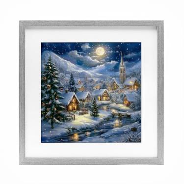 Imagem de Stupell Industries "Snow Covered Village", impressão emoldurada sob vidro, cinza, 13 x 13