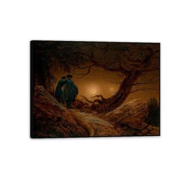 Imagem de Two men contemplating the Moon por Caspar David Friedrich Impressões em tela Well Decor The World Classic Art Reproduções de arte grande giclée arte de parede para sala de estar decoração de casa 40 x