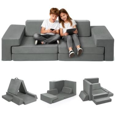Imagem de Sofá modular para crianças, sofá secional infantil, móveis infantis versáteis para sala de jogos, espuma conversível e almofada de chão para meninos e meninas