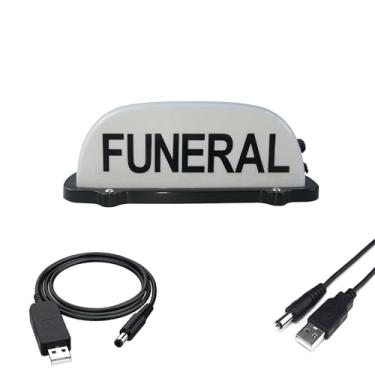 Imagem de Luz de sinalização FUNERAL para carro, telhado de carro, luz de sinalização funeral, sem necessidade de perfurar, luz de teto de LED branca à prova d'água (recarregável por USB)