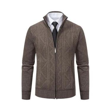 Imagem de Suéter Cardigan Masculino De Tricô Grosso Com Gola Alta Quente Para Ou