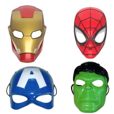 Imagem de Kit 4 Máscaras Heróis Marvel  Homem-Aranha, Homem de Ferro, Hulk e Cap