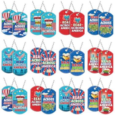 Imagem de Cunno 24 Pcs Read Across America Day Necklace Men Women Reading Themed Dog ​​tag Chain for Teacher Bookworm Readers Bibliophile Reading Party Gift