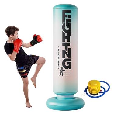 Imagem de Pilar de boxe inflável – Saco de pancadas para adultos e crianças, bolsa de boxe estável de 140 cm para adolescentes, design de inflação rápida, base cheia de água, válvula de enchimento fácil (azul)
