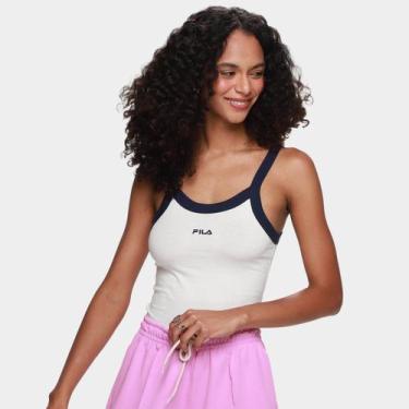 Imagem de Regata Fila Ribbed Letter Feminina, Branco, Marinho, P