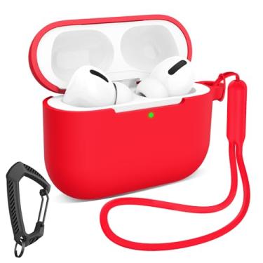 Imagem de MILPROX Capa compatível com AirPods P3 - Capa protetora de silicone macio com mosquetão/cordão para mulheres e homens, LED frontal visível, design feminino suave para capa à prova de choque - vermelho