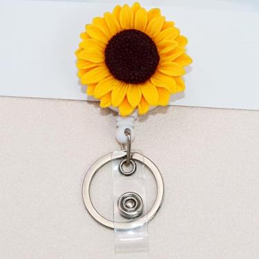 Imagem de Carretel de crachá retrátil de enfermeira de flores coloridas para porta-cartões de identificação, lindo e engraçado carretel de crachá de professor de resina para chaveiros, o melhor ótimo para