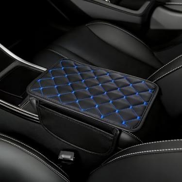 Imagem de Capa de apoio de braço de carro, protetor de console central de couro acolchoado antiderrapante com bolsos laterais de armazenamento (16 cm x 30 cm) – Acessório interior de carro universal para