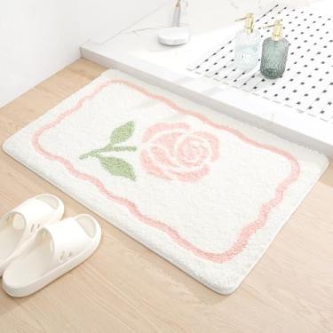 Imagem de Molesun Tapete de banho floral, tapete de banheiro antiderrapante macio tapete de microfibra bonito tapete de banho para crianças, tapete felpudo grosso absorvente de água para quarto, cozinha