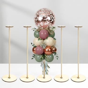 Imagem de Kit de suporte de balão de madeira reutilizável, expositor de mesa de madeira com bastões e base, suportes de bola para centros de mesa, decorações de mesa de centro para festas, decoração de