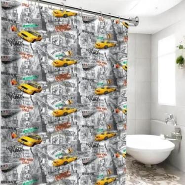 Imagem de Cortina Box Estampada com Ganchos Antimofo Banheiro Divisoria Lençol N
