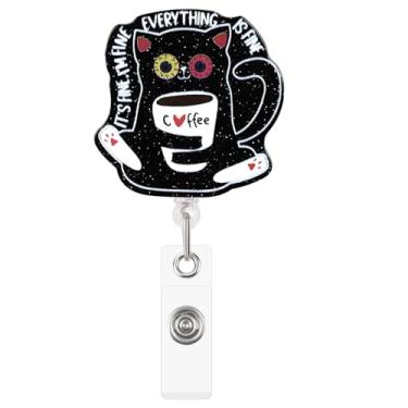 Imagem de BLMHTWO Carretel de crachá engraçado de enfermeira, porta-crachás retráteis, rotação de 360°, carretel de crachá fofo para estudantes RN LPN CNA MA (gato preto)