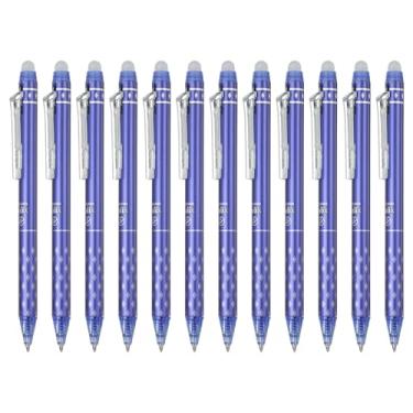 Imagem de PATIKIL 12 canetas de gel apagáveis, caneta de marcação retrátil de 0,5 mm de ponta fina apagável ao calor, marcadores de tecido de escrita suave para costura, desenho, planejador de escrita, azul